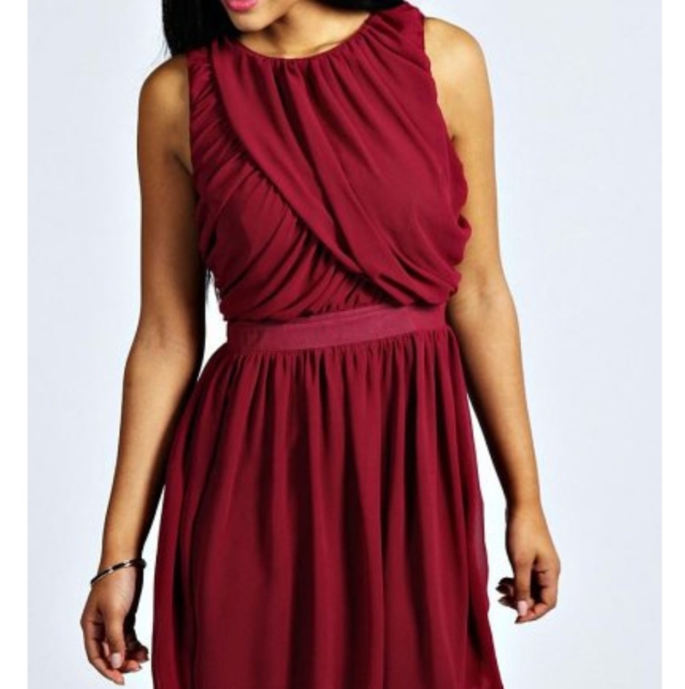 Maureen Ruched Detail Chiffon Skater Dress